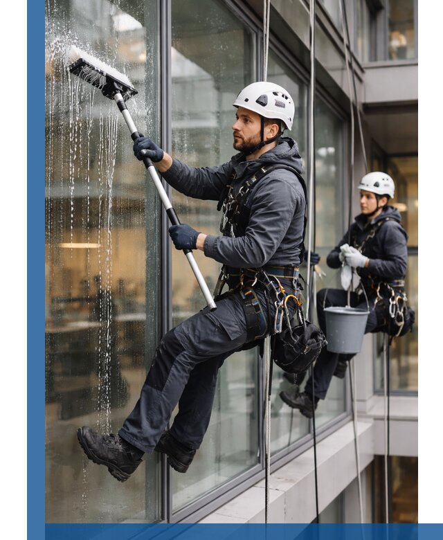 Профессиональная мойка витражей промышленными альпинистами в Шебекине