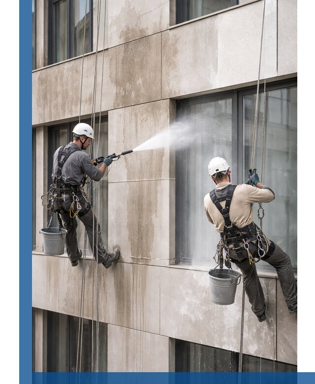 Послестроительная мойка фасада промышленным альпинизмом в Шебекине