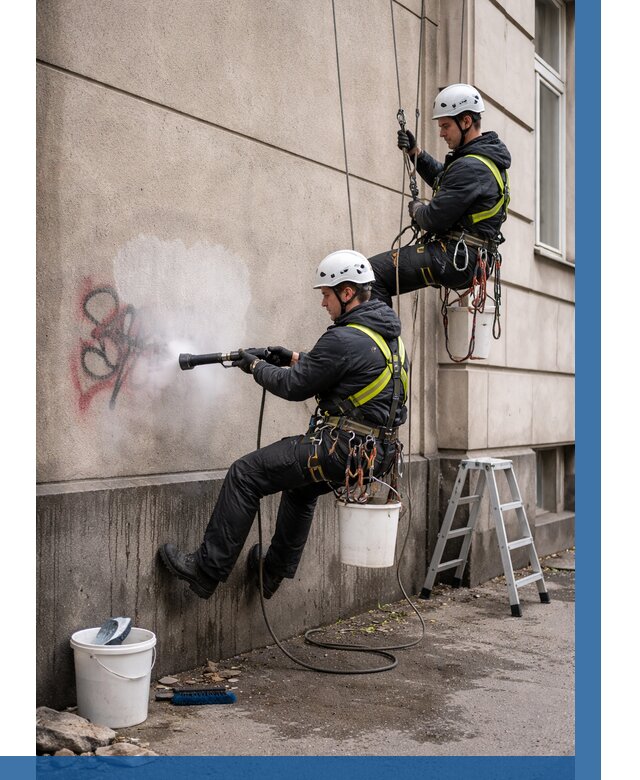 Удаление граффити с фасада в Шебекине от 4581 р. | ВЫСОТНИК-Шбк