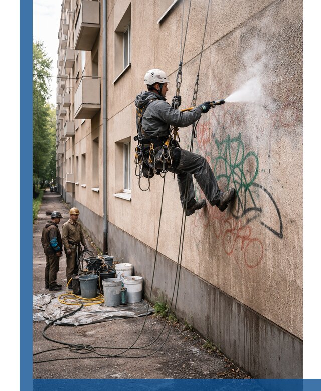 Удаление граффити с фасада в Шебекине без следов и повреждений