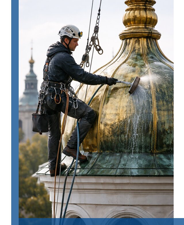 Профессиональная мойка куполов и шпилей высотными альпинистами в Шебекине