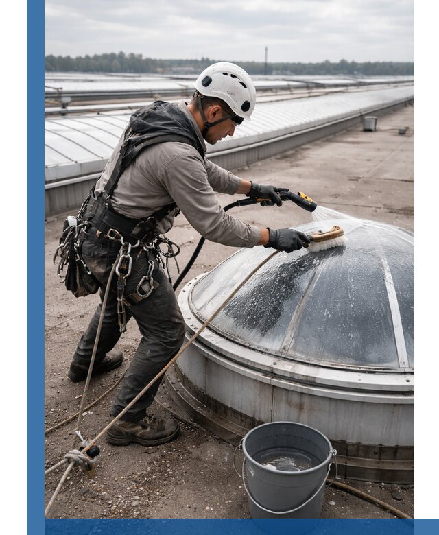 Мойка зенитных фонарей на кровле для промышленных объектов в Шебекине