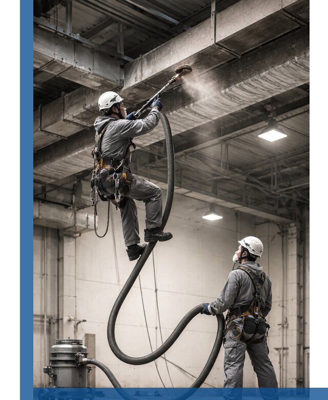 Обеспыливание потолочных конструкций в Шебекине промышленным альпинизмом