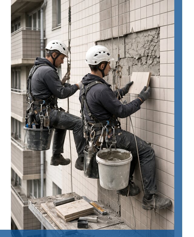 Ремонт облицовки фасада плиткой в Шебекине от 1833 р. | ВЫСОТНИК-Шбк