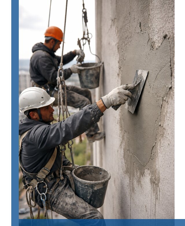 Штукатурка фасада на высоте в Шебекине профессиональные работы