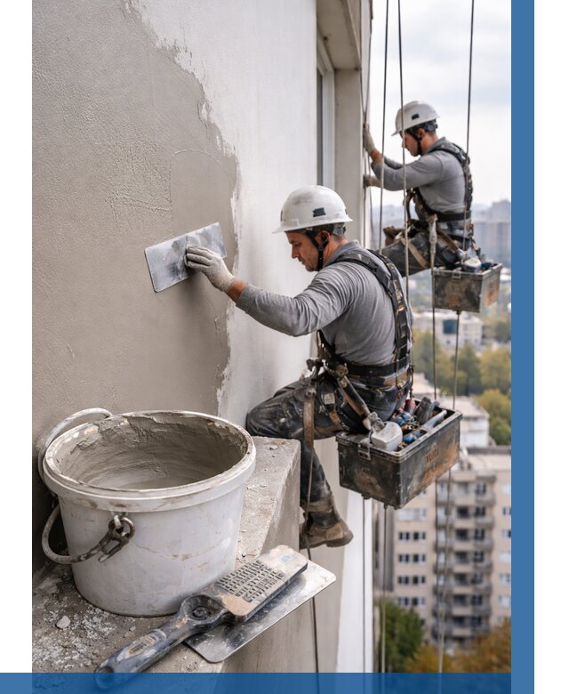 Шпаклевка фасада на высоте в Шебекине от 713 р. | ВЫСОТНИК-Шбк