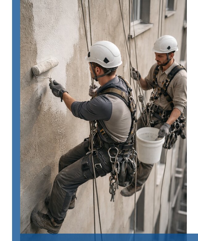 Грунтовка фасада на высоте в Шебекине промышленными альпинистами