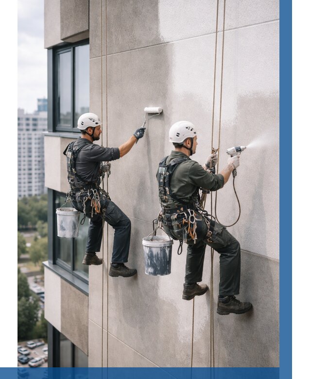 Покраска фасада альпинистами в Шебекине от 305 р. | ВЫСОТНИК-Шбк