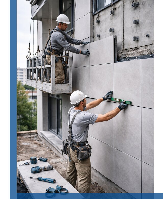 Монтаж керамогранита на фасад в Шебекине под ключ с гарантией качества