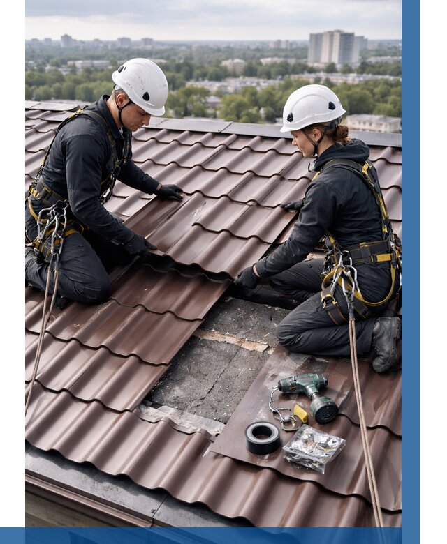 Ремонт металлочерепицы на крыше в Шебекине от 916 р. | ВЫСОТНИК-Шбк