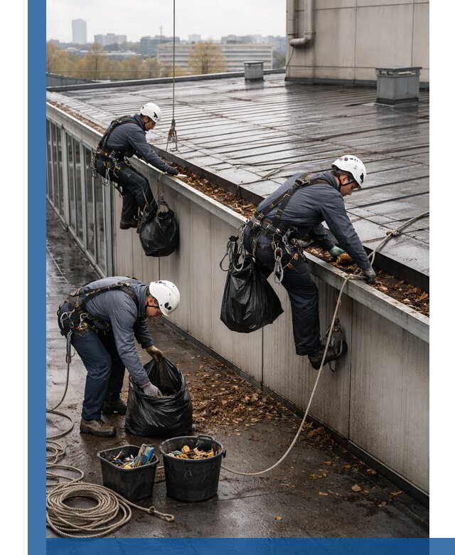 Очистка кровли по периметру в Шебекине силами промышленных альпинистов