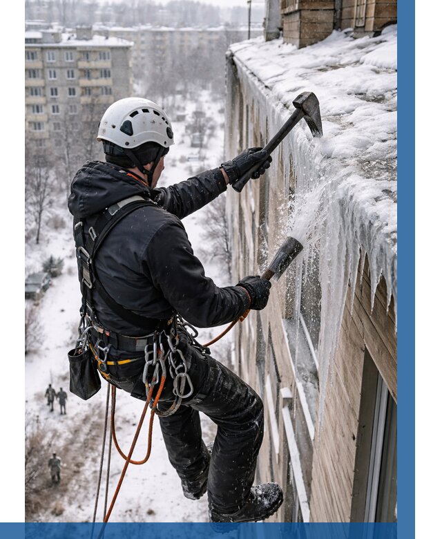 Сбивание сосулек с крыши в Шебекине по цене от 4581 р. | ВЫСОТНИК-Шбк