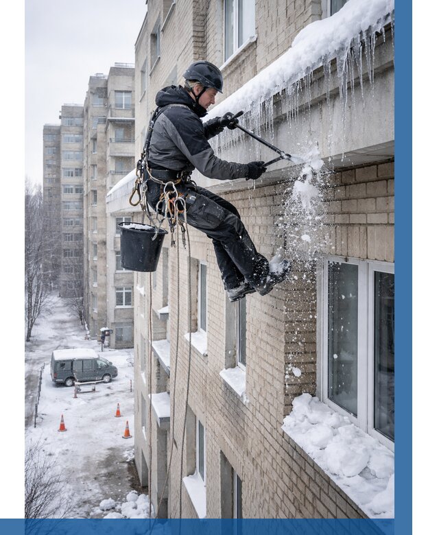 Удаление наледи с карнизов в Шебекине от 356 р. | ВЫСОТНИК-Шбк