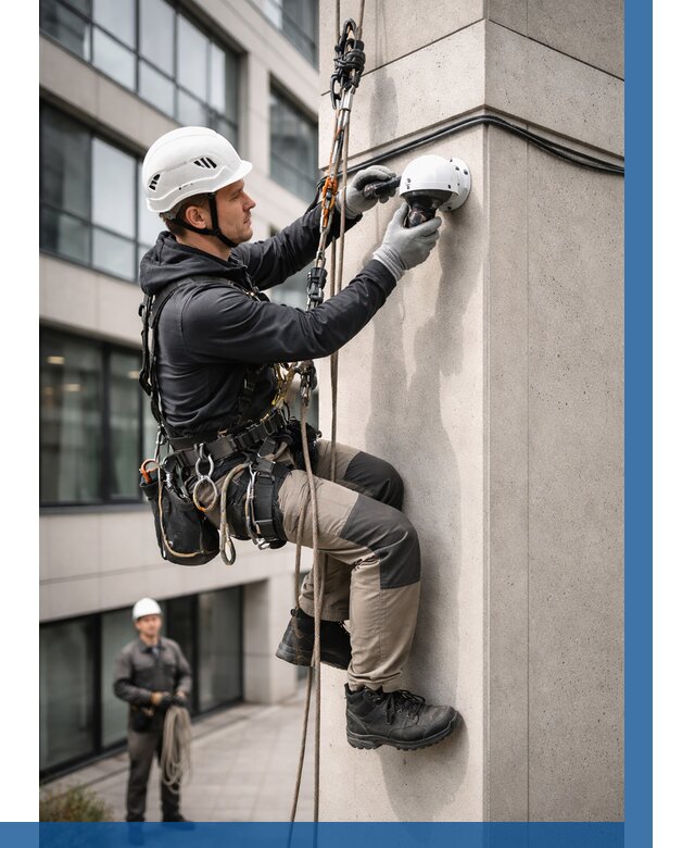 Монтаж камер видеонаблюдения на фасаде в Шебекине от 8654 р.-ВЫСОТНИК-Шбк