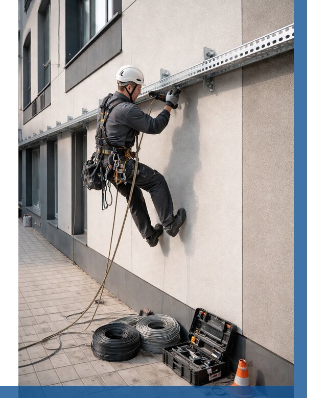 Монтаж кабельных лотков на фасаде в Шебекине от 1222 р. | ВЫСОТНИК-Шбк