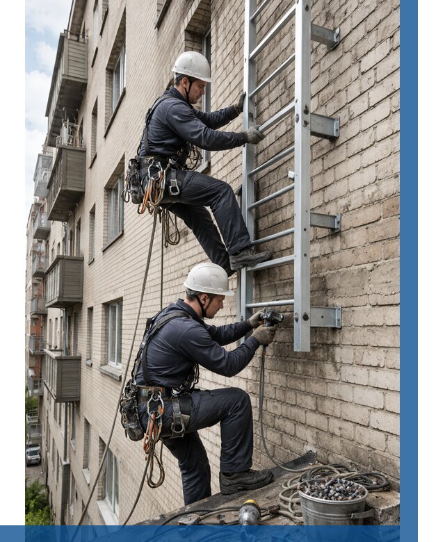 Монтаж пожарной лестницы в Шебекине от 25453 р заказать у ВЫСОТНИК-Шбк