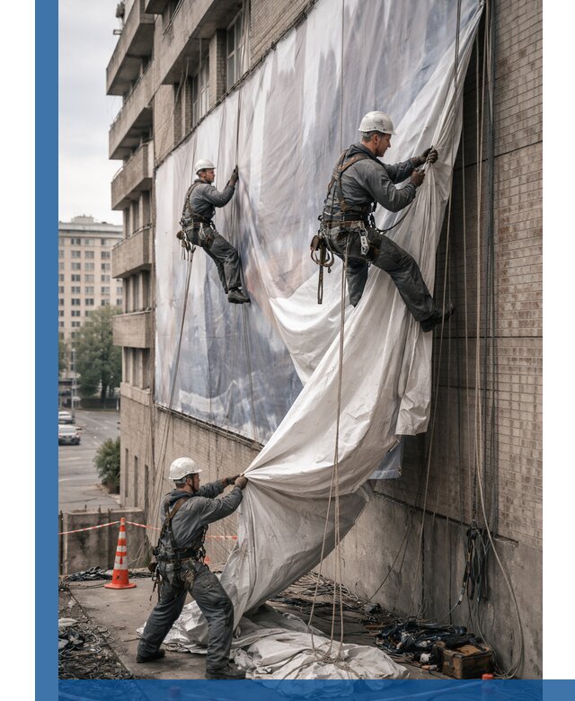 Демонтаж баннеров с фасада в Шебекине оперативно и безопасно