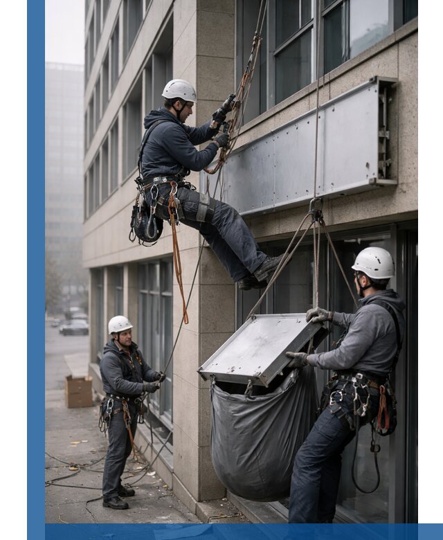 Демонтаж рекламной вывески с высотными работами в Шебекине