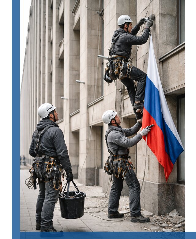 Профессиональная установка флагов на фасаде в Шебекине