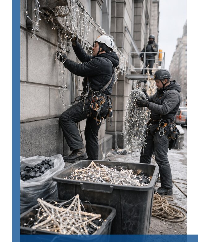 Демонтаж новогоднего оформления и гирлянд в Шебекине