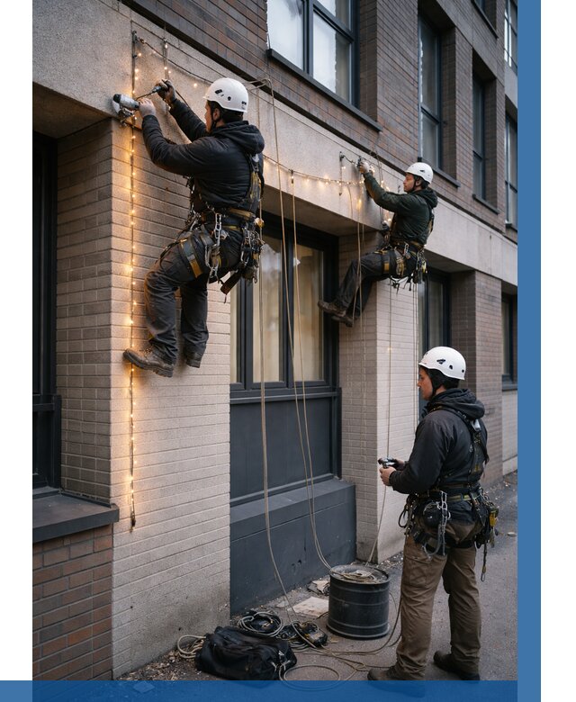 Монтаж гирлянд на фасаде в Шебекине от 3563 р. | ВЫСОТНИК-Шбк