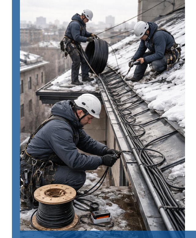 Монтаж греющего кабеля на кровле в Шебекине под ключ