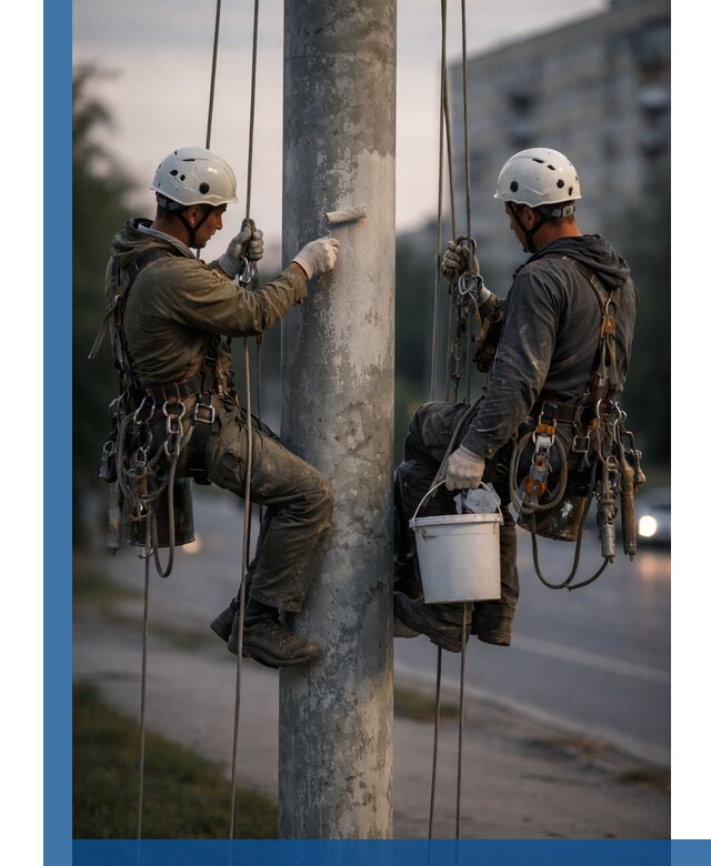 Покраска опор освещения и антикоррозийная защита в Шебекине