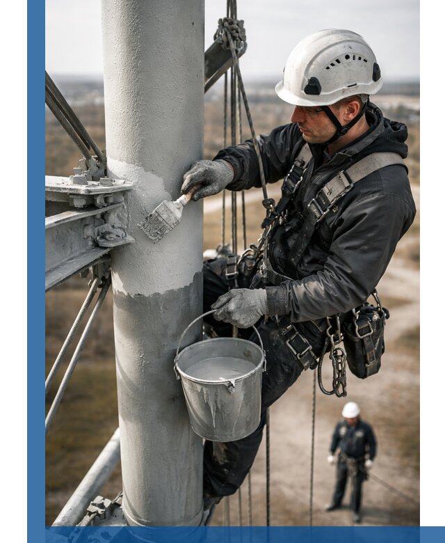 Покраска мачт связи в Шебекине промышленными альпинистами