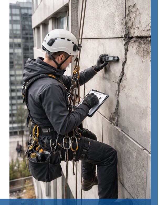 Обследование фасада альпинистами в Шебекине от 122 р. | ВЫСОТНИК-Шбк