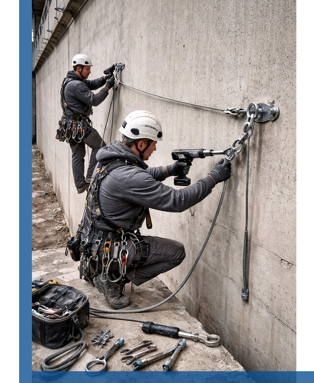 Монтаж анкерных линий высотной безопасности в Шебекине