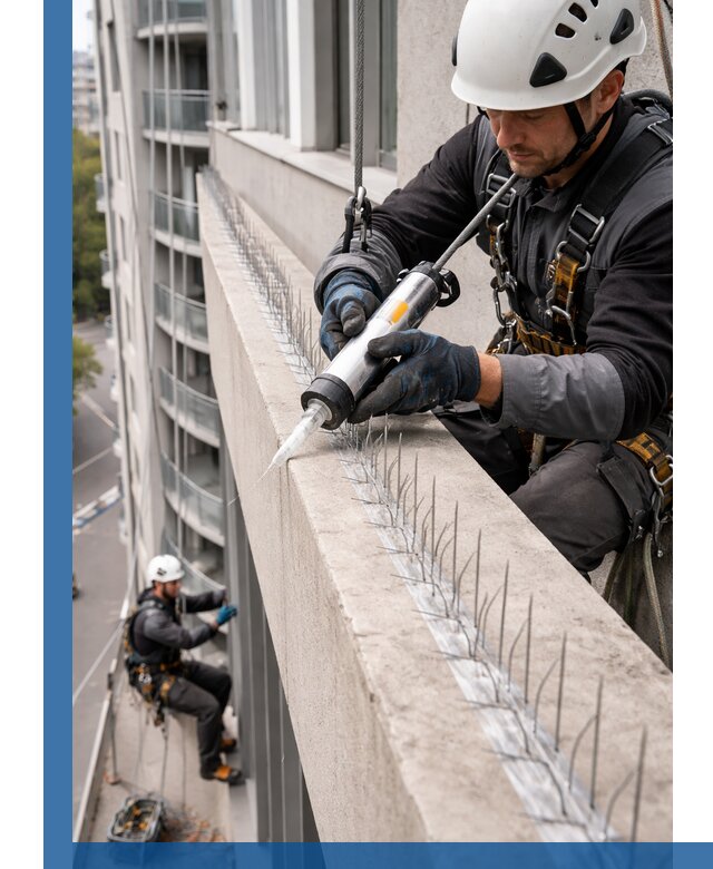 Установка шипов от птиц на фасадах и кровлях в Шебекине